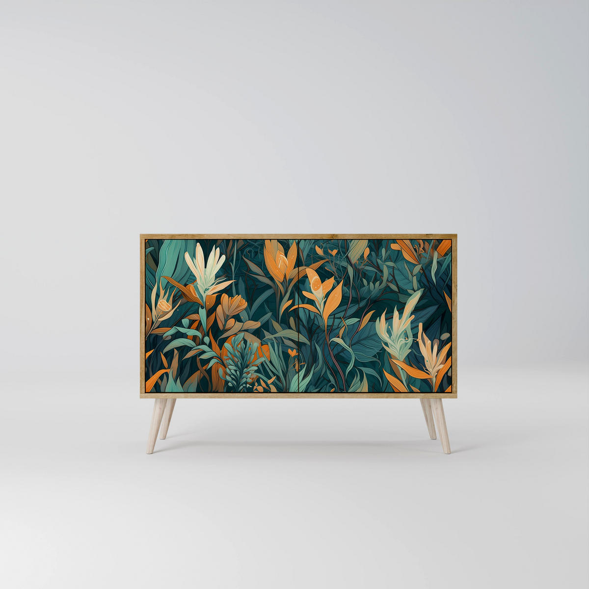 SIDEBOARD FLORAL SERENITY, Eicheneffekt, 111x42x77,5 cm, 2 Türen - Eichefarben/Buchefarben, Holzwerkstoff/Buchenholz (111/77.5/42cm) - SpaceRebels