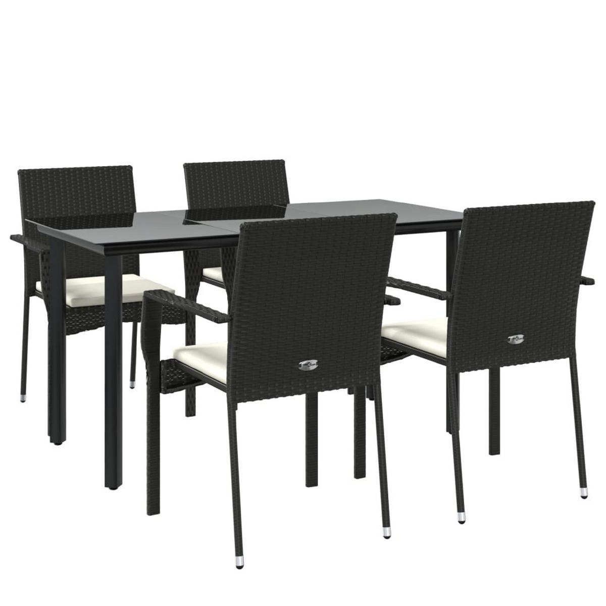 GARTEN-ESSGRUPPE 5-TLG. Mit Kissen Schwarz Poly Rattan - Creme/Schwarz, Kunststoff - vidaXL