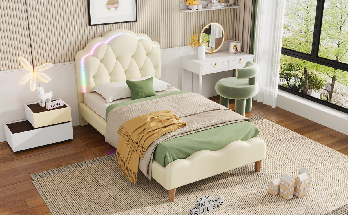 KINDERBETT 90x200 cm LED beige - Beige, Kunststoff (90/200cm) - LEBENLANG