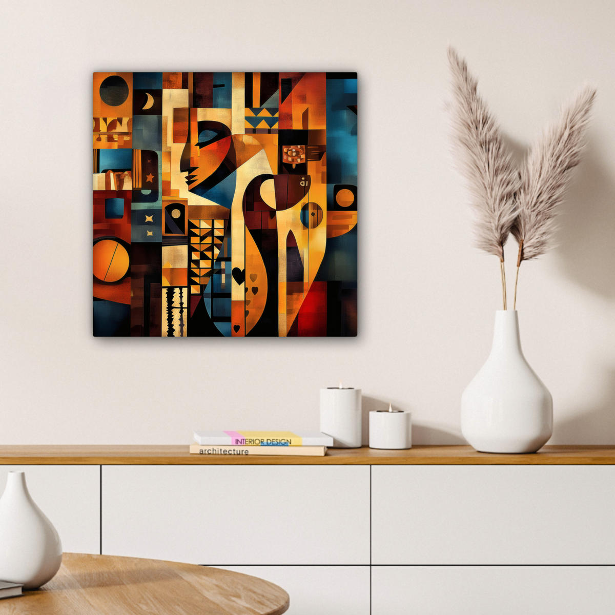 LEINWANDBILD Figuren - Abstrakt - Symbole 50x50 cm - Terracotta, Textil (50/50cm) - MuchoWow