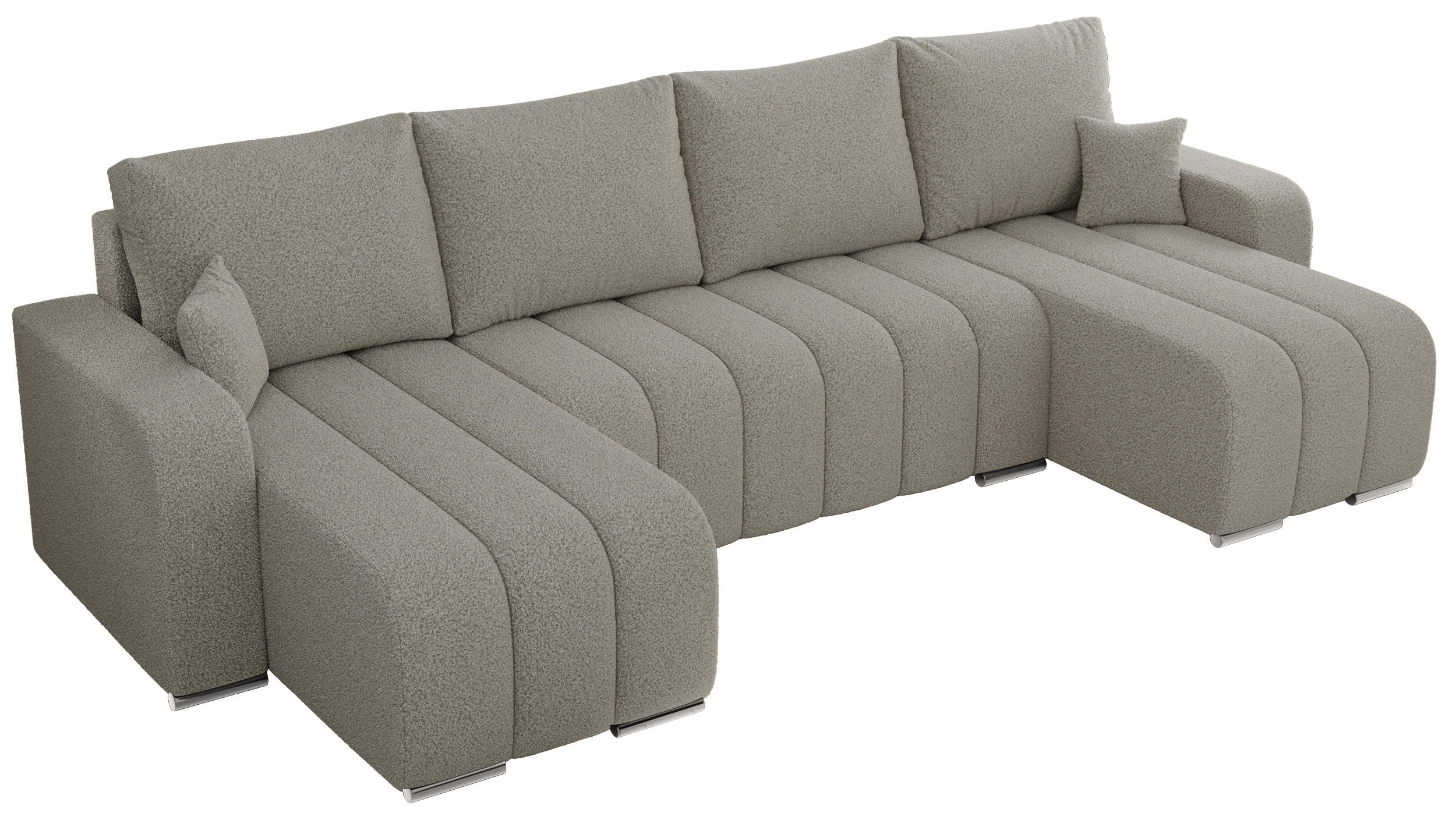 WOHNLANDSCHAFT KIRASSO U Hellgrau Boucle - Hellgrau/Grau, Textil/Metall (320/86/147cm) - MKS