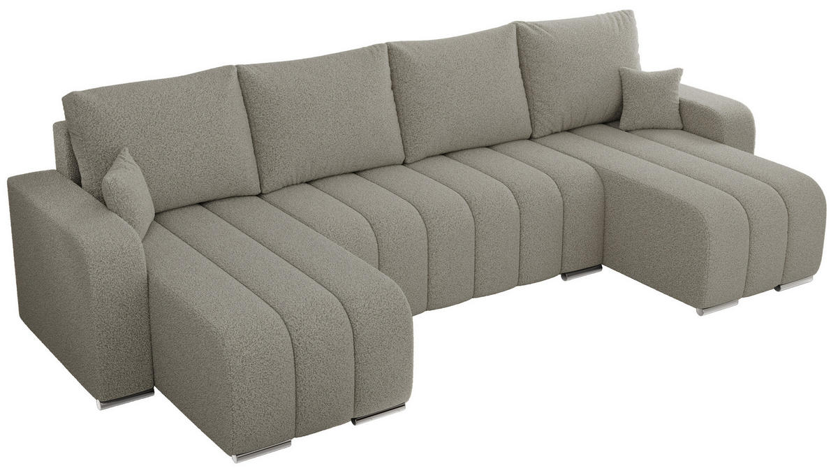 WOHNLANDSCHAFT KIRASSO U Hellgrau Boucle - Hellgrau/Grau, Textil/Metall (320/86/147cm) - MKS