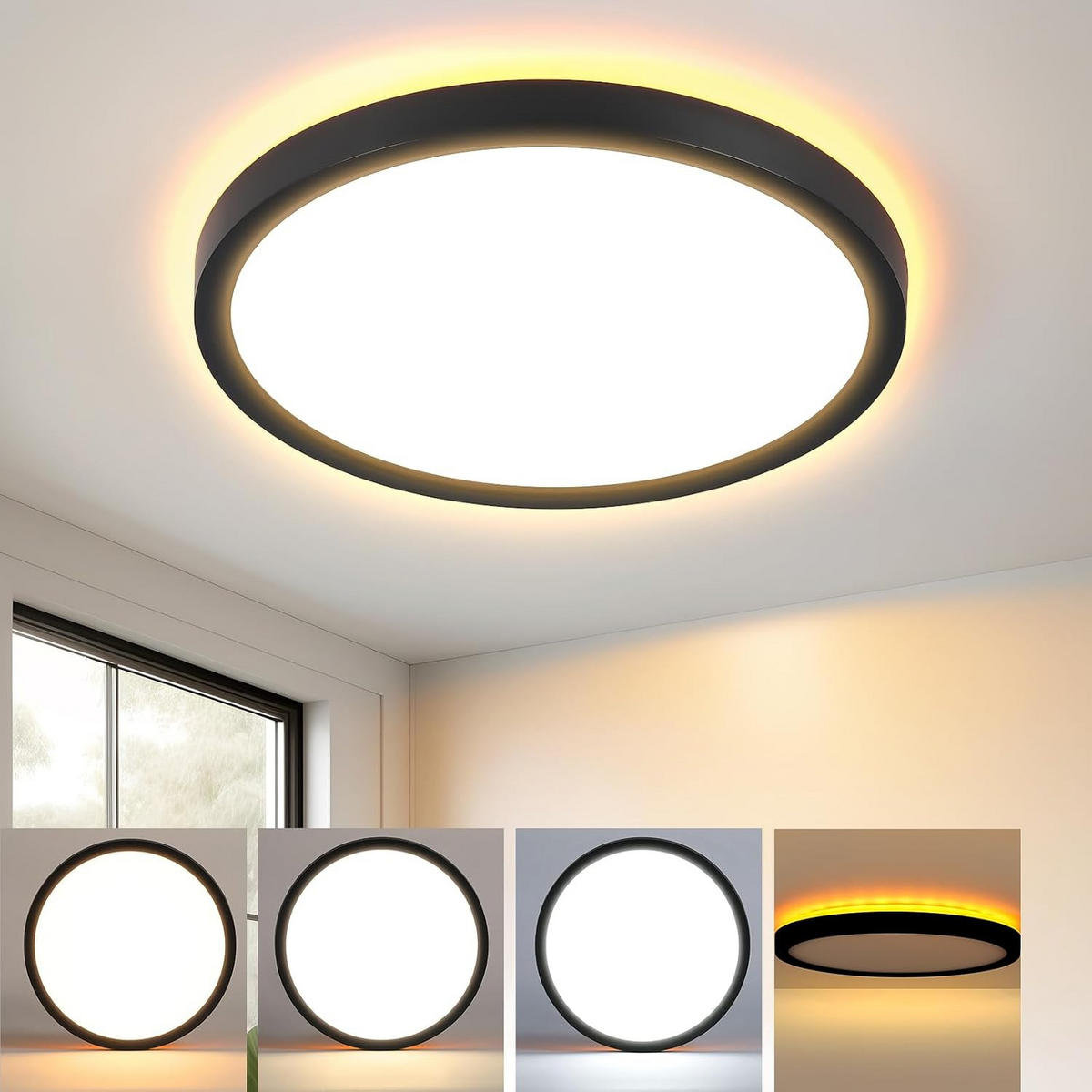 LED-DECKENLEUCHTE Dornwacht 22.0/2.6/22 cm - Schwarz, Kunststoff (22/22/2.6cm) - ZMH