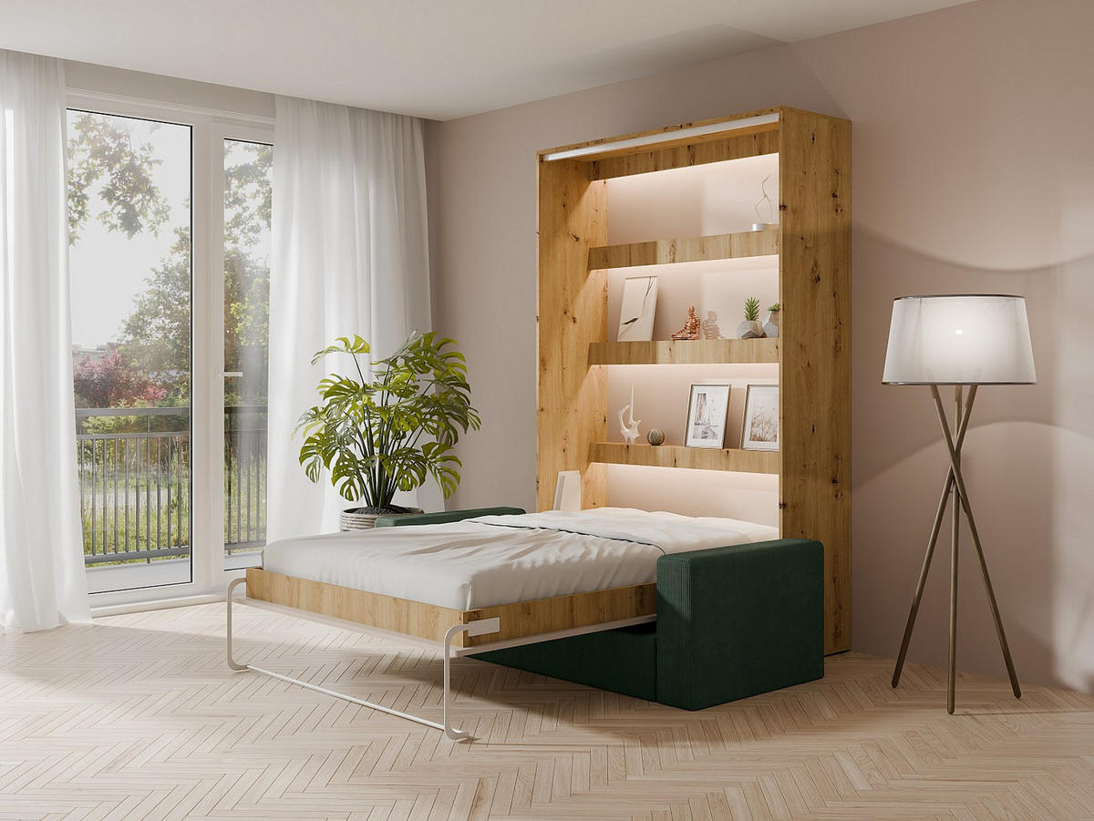 SCHRANKBETT - 2 Personen - Holz, Platte - Beige, Naturfarben Hell - - Beige/Naturfarben, Holz/Metall (160/200cm) - Vente-Unique