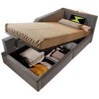 POLSTERBETT 90/200 cm in Grau mit Stauraum, Leselicht und USB- und Type-C-Anschlüssen - Grau, Textil (90/200cm) - Flora Grace