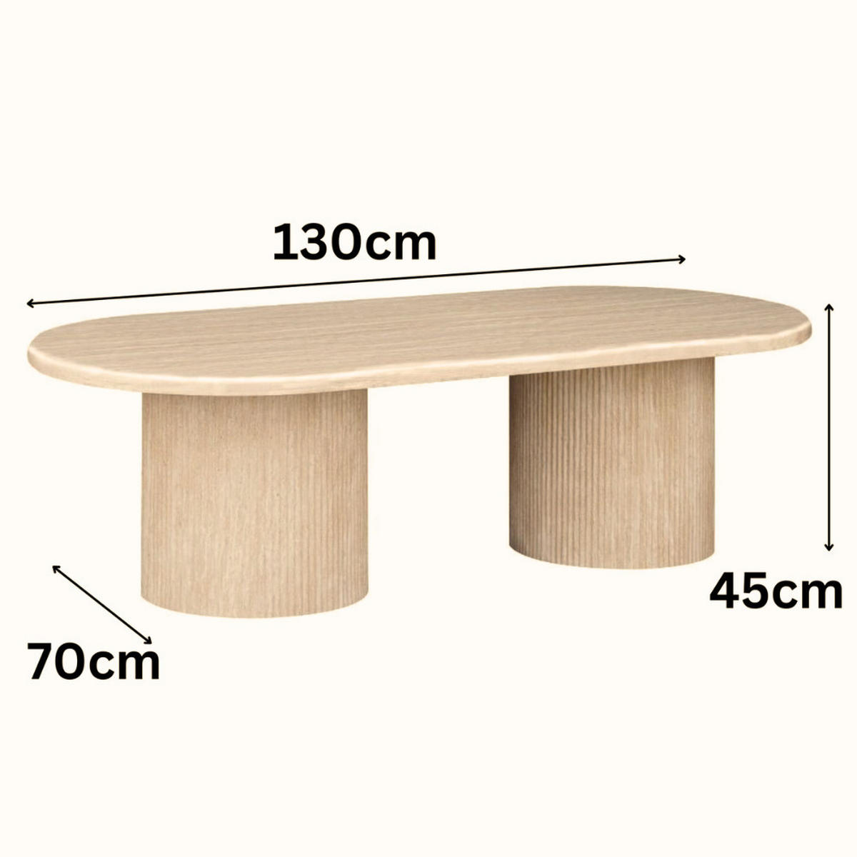 MODERNER Couchtisch mit ovaler Travertin-Tischplatte - Beige, Keramik (70/130/45cm) - alesvelt