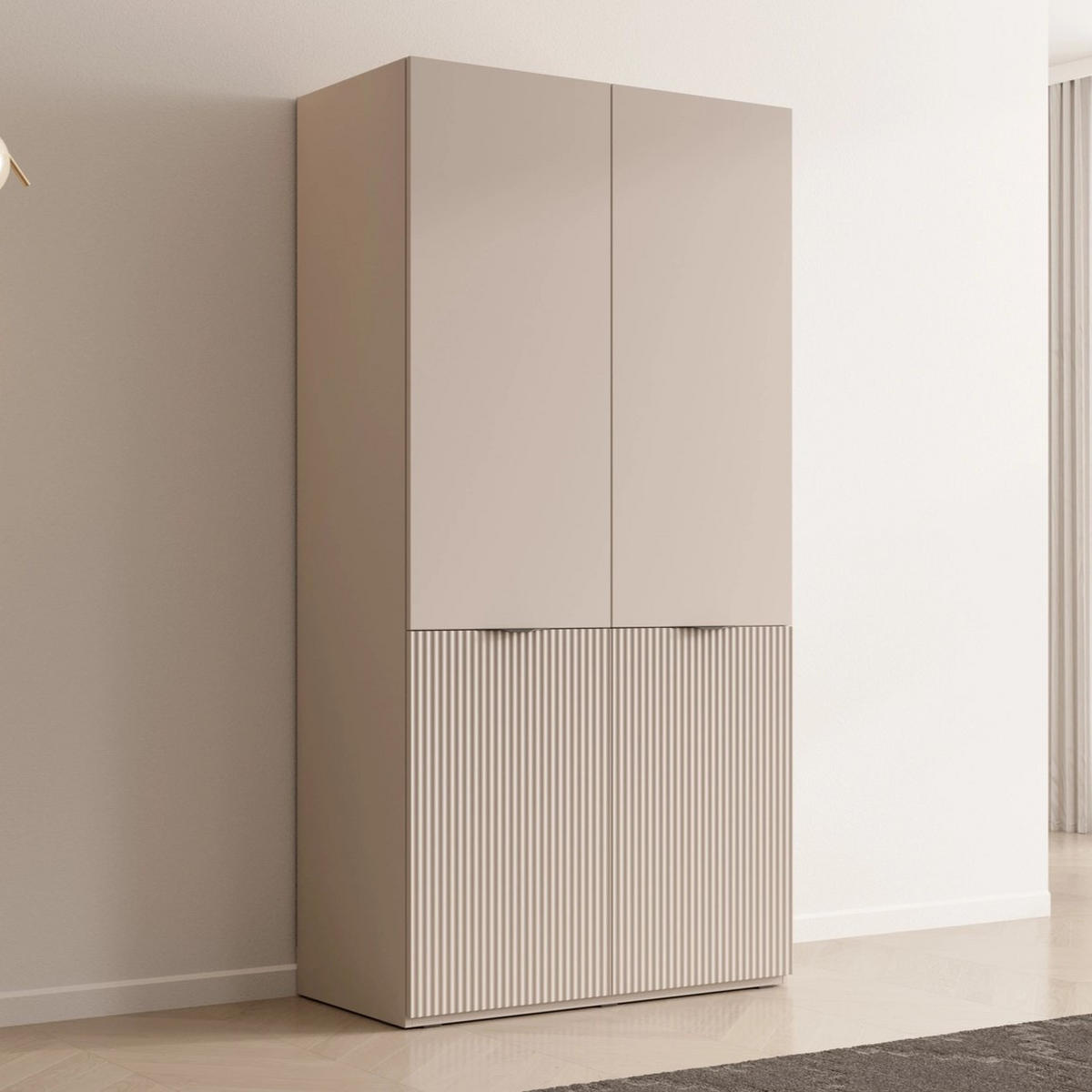 KLEIDERSCHRANK ZEN (Modular, Cashmere Matt, Rillenfront, 2-türig) - Kaschmir/Schwarz, Holz/Holzwerkstoff (101/200/51cm) - Ravio