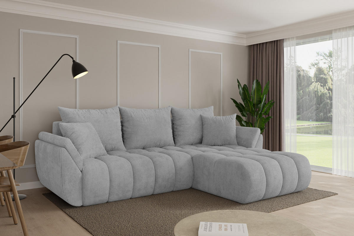 ROHOVÁ SEDAČKA s funkcí spaní, otoman vpravo TOKO-L-v1 277x194x86 šedá manšestr - šedá/černá, kompozitní dřevo/textil (277/194cm) - ALTDECOR