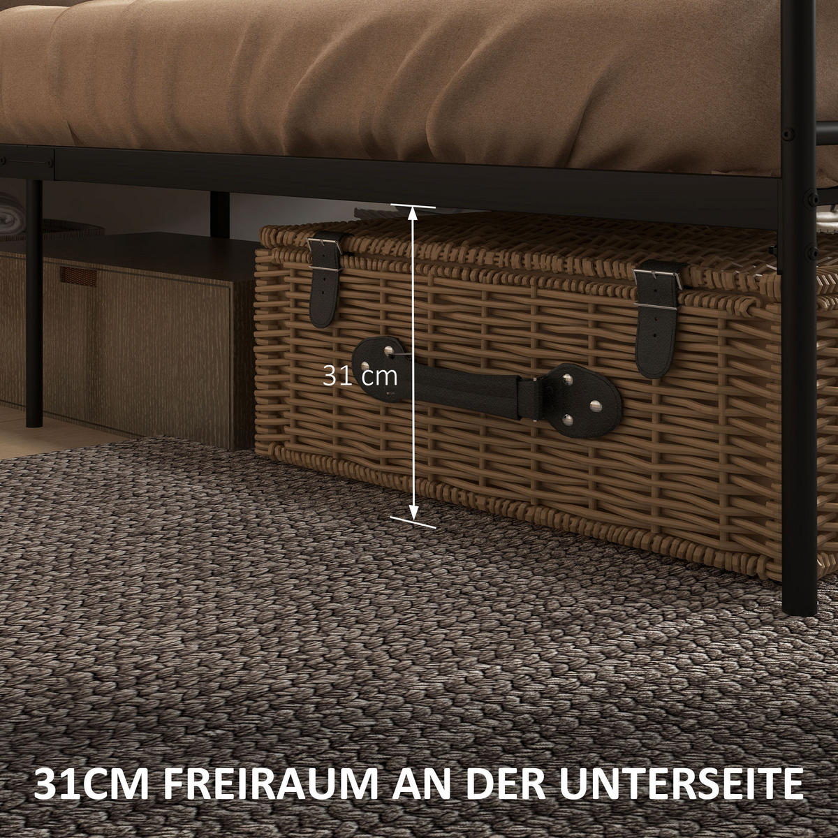 BETT 165 x 207 cm Bettrahmen mit Lattenrost aus Stahl Unterbettaufbewahrung - Schwarz, Metall (160/200cm) - HOMCOM