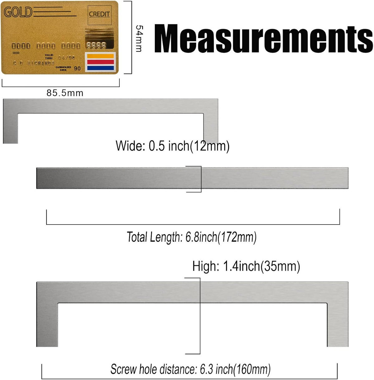 MÖBELGRIFF 10er-Set 160 mm Edelstahl - Silberfarben, Metall (1.2/3.5/17.2cm)