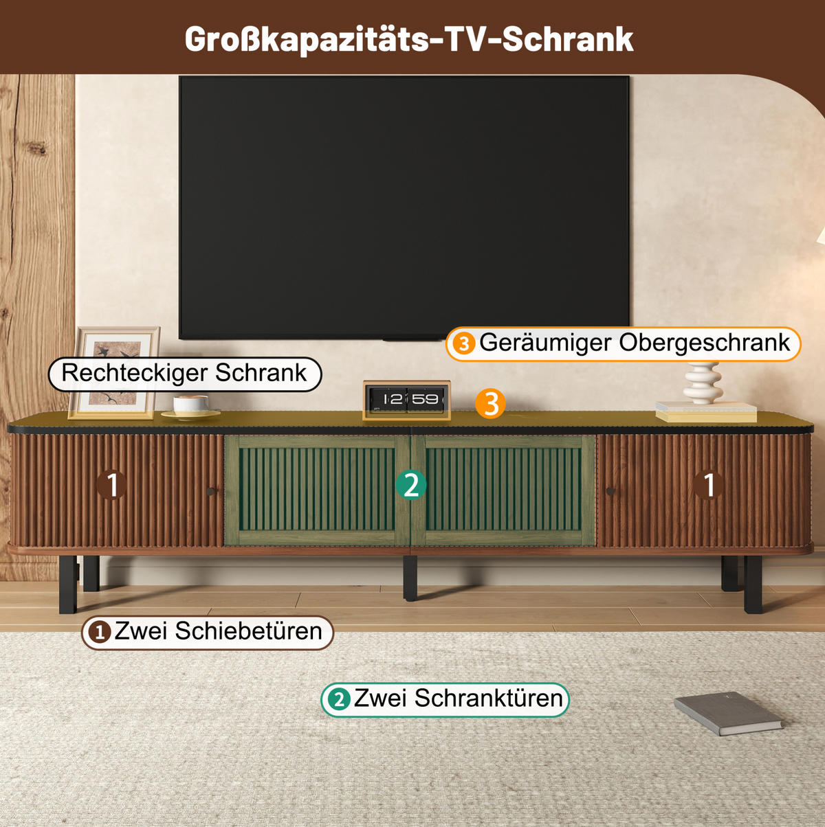 TV ormarić od MDF-a i iverice 190x35x45 cm orah s kliznim i rešetkastim vratima te velikim prostorom za odlaganje - smeđa, drvni materijal (190/45/35cm) - Modfu