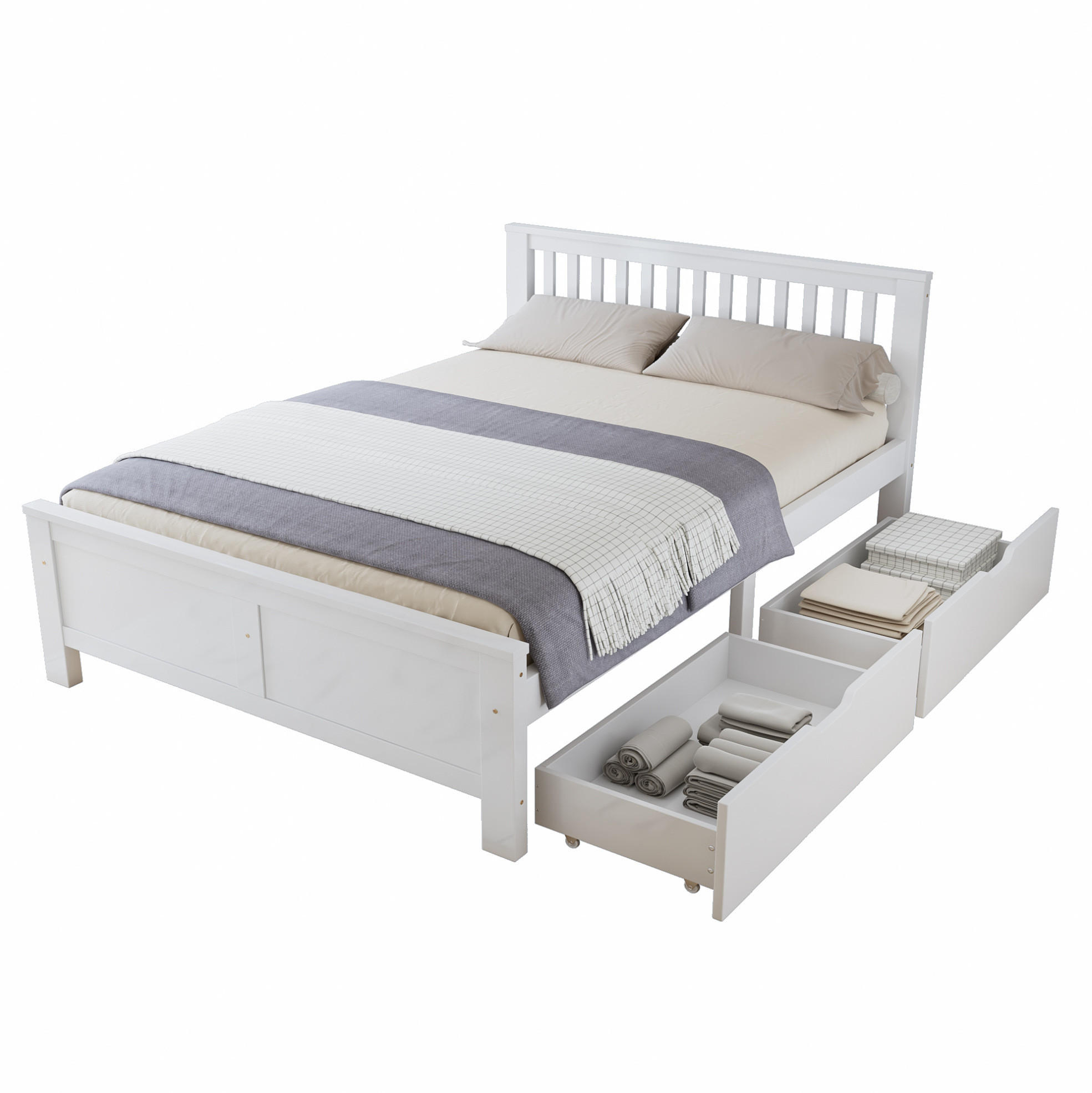DOPPELBETT 140/200 cm mit 2 Schubladen und Massivholzrahmen, Weiß - Weiß, Holz (140/200cm) - Redom