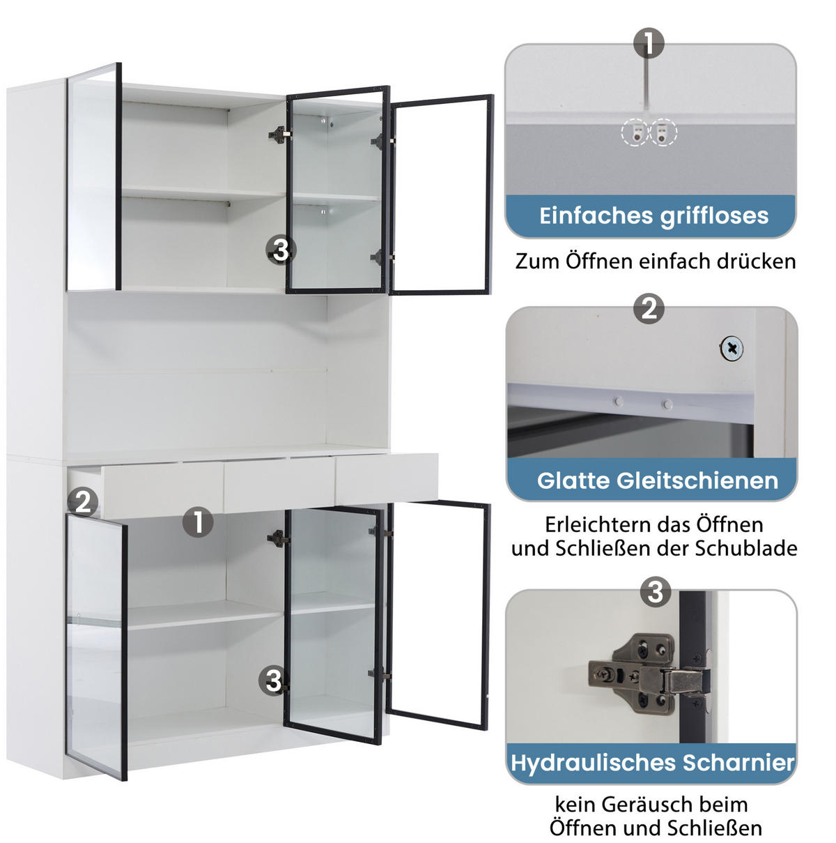 VITRINENSCHRANK mit LED 240 x 200 cm Weiß mit schwarzem Aluminiumrahmen - Weiß, Holzwerkstoff (240/200/36cm) - Beauniv