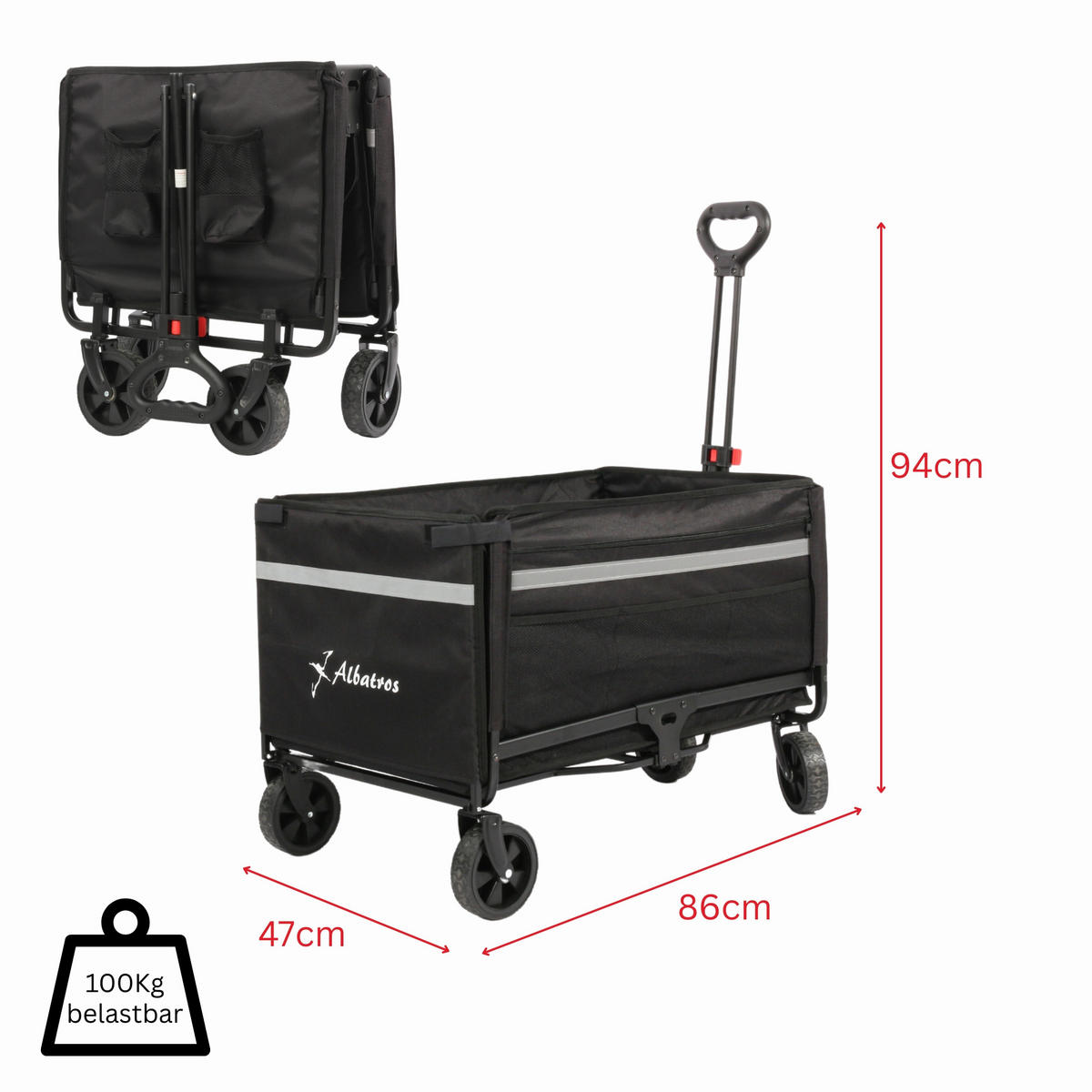 BOLLERWAGEN faltbar 120L - Schwarz, Kunststoff (47/94/86cm) - Albatros