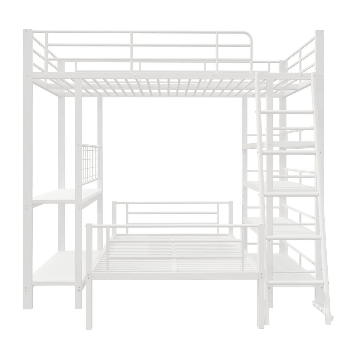 VISOKA postelja 140/200 in 90/200 cm bela z odlagalnimi policami iz kovine in MDF - bela, kovina (140/200cm) - OKWISH