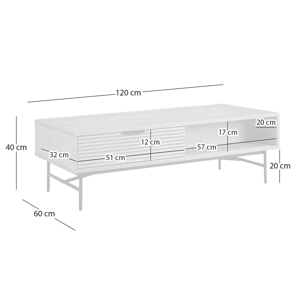 COUCHTISCH - Echtholzfurnier - Eichefarben/Schwarz, Holzwerkstoff/Metall (60/120/40cm) - home24