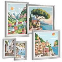 BILDER SET 5er Set - 50x50 cm & 20x30 cm & 40x60 cm Silberner Rahmen - Löwenzahn-Wassertropfen - Silberfarben, Kunststoff (40/60cm) - TULUP