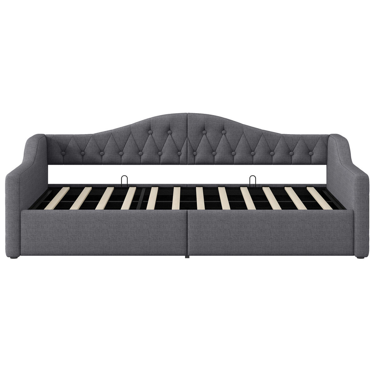 POLSTERBETT aus MDF und Sperrholz 90x200 cm Grau mit LED-Beleuchtung und Stauraum, Leinenpolsterung - Grau, Holzwerkstoff (90/200cm) - Modfu