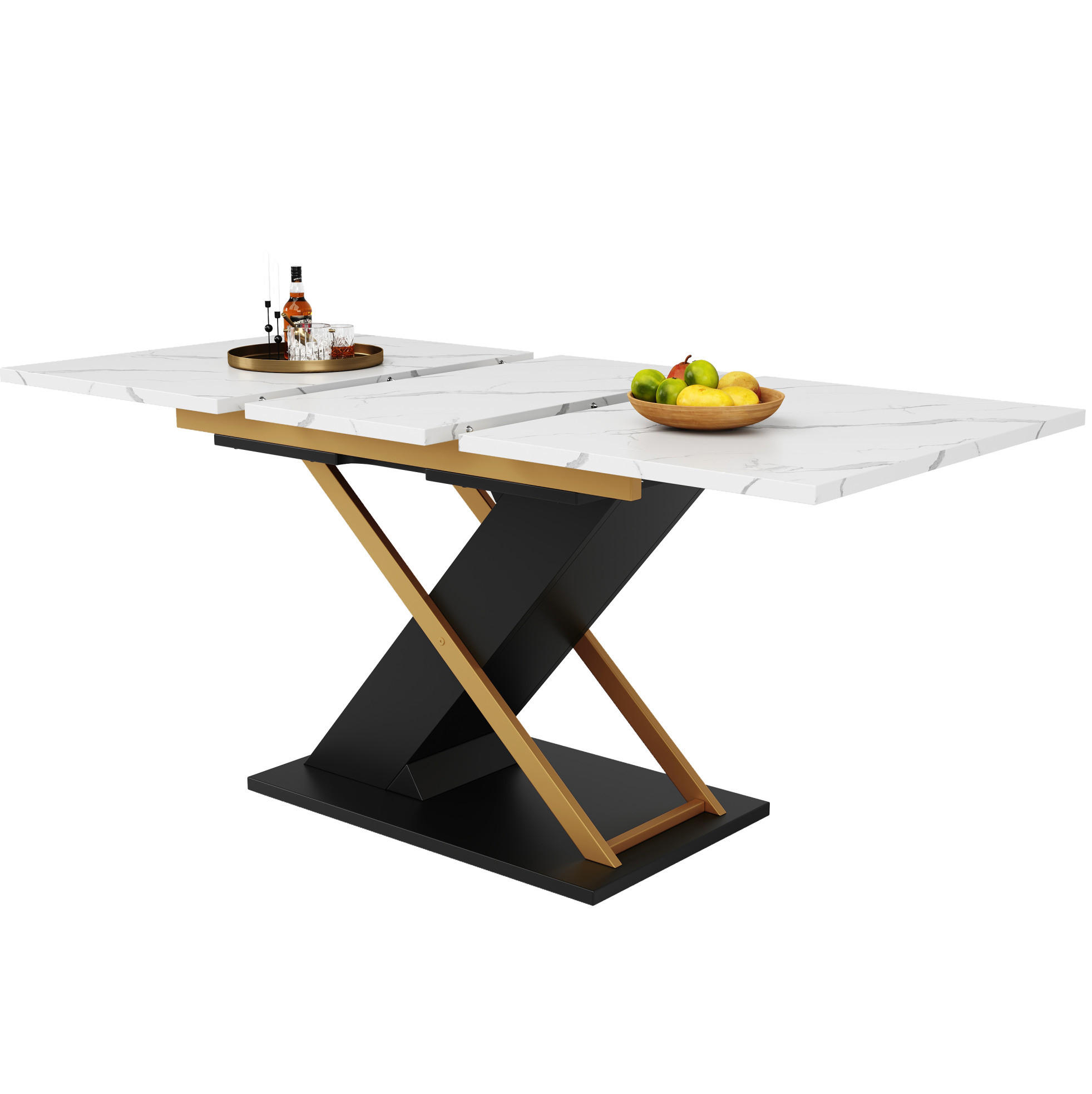 AUSZIEHTISCH 120-160/80/75,4 cm in Schwarz mit Marmormuster - Schwarz, Holzwerkstoff (160/80/75.4cm) - BEAOK