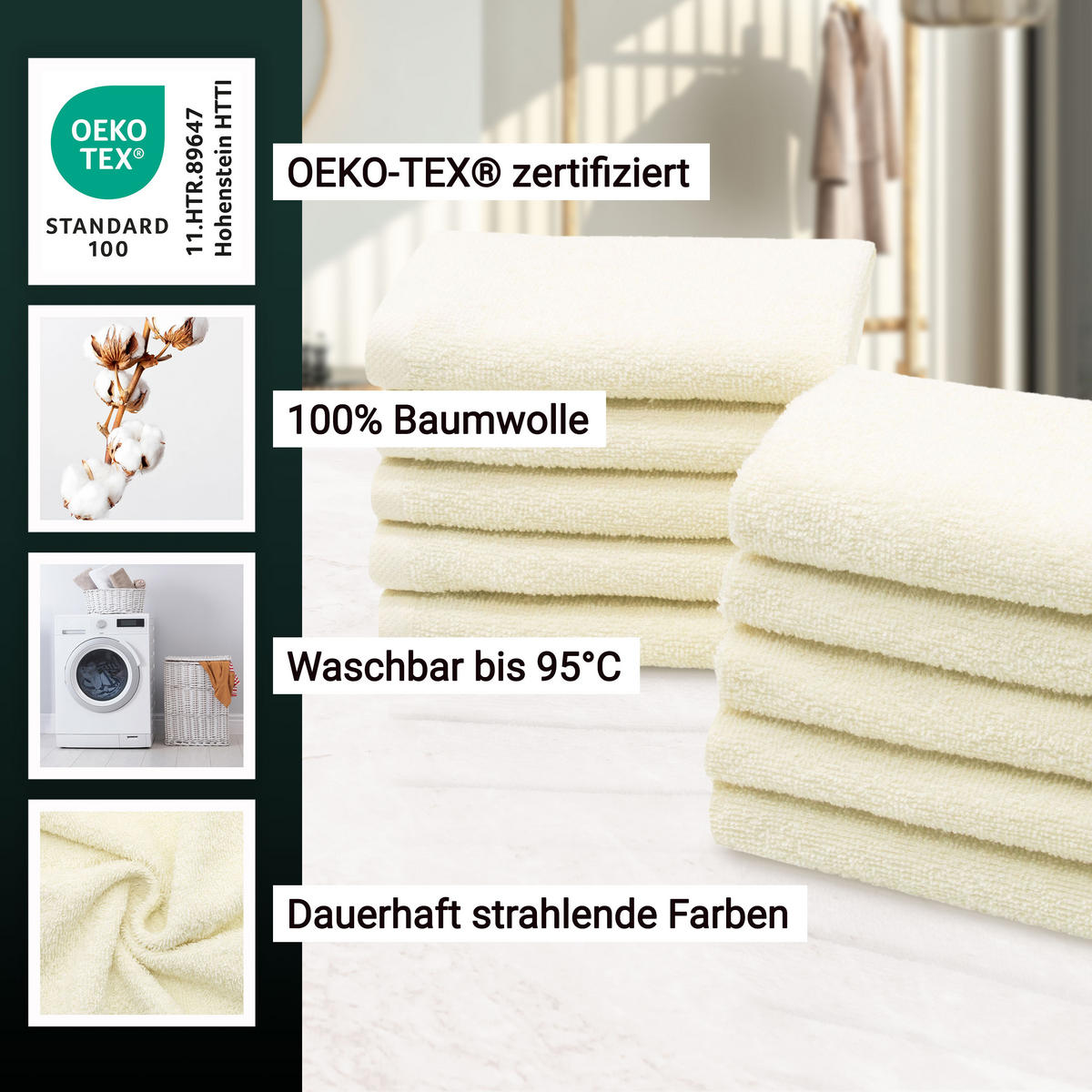 SEIFTÜCHER, 10er-Set, 30x30 cm, 100% Baumwolle, Weiß - Beige, Textil (30/30cm) - Zollner