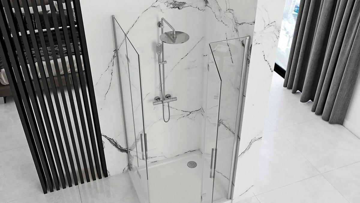 DUSCHKABINE Rea Molier Chrome Double 80x100 - Chromfarben, Glas (80/100/190cm) - REA