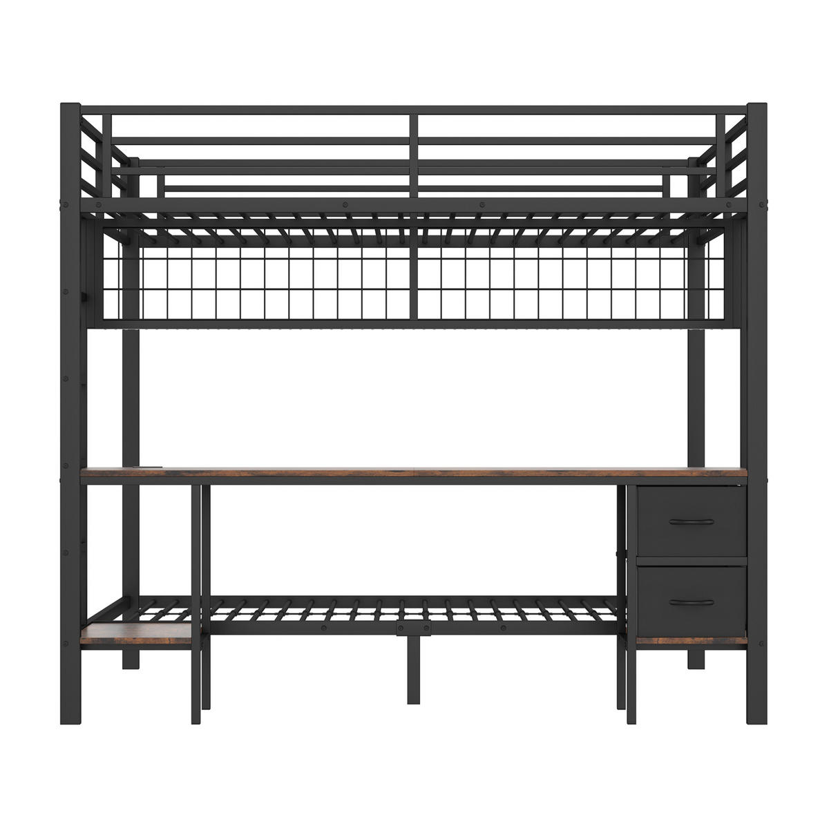 HOCHBETT 140/200 cm aus Metall in Schwarz – mit Schreibtisch und Stauraum - Schwarz, Metall (140/200cm) - BEAOK
