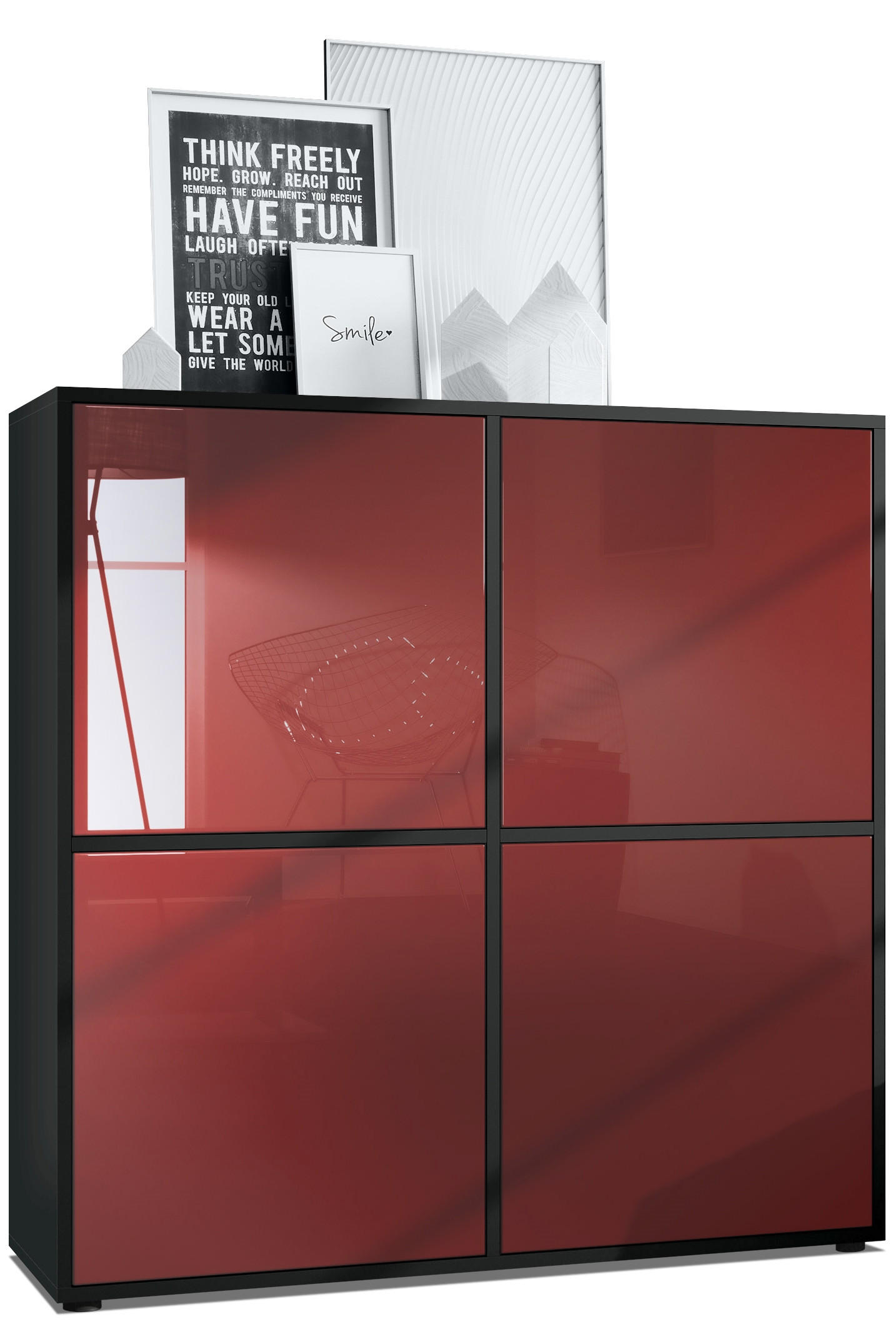 HIGHBOARD Cuba Türen in Bordeaux Hochglanz - Bordeaux, Holzwerkstoff (104/105.5/35.5cm) - Vladon