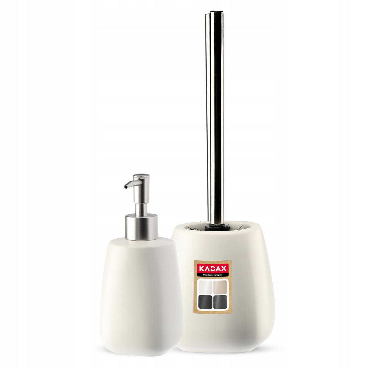 BADEZIMMERSET SEIFENSPENDER + WC-Bürstengarnitur, weiß - Weiß, Keramik/Kunststoff (12/36cm) - KADAX