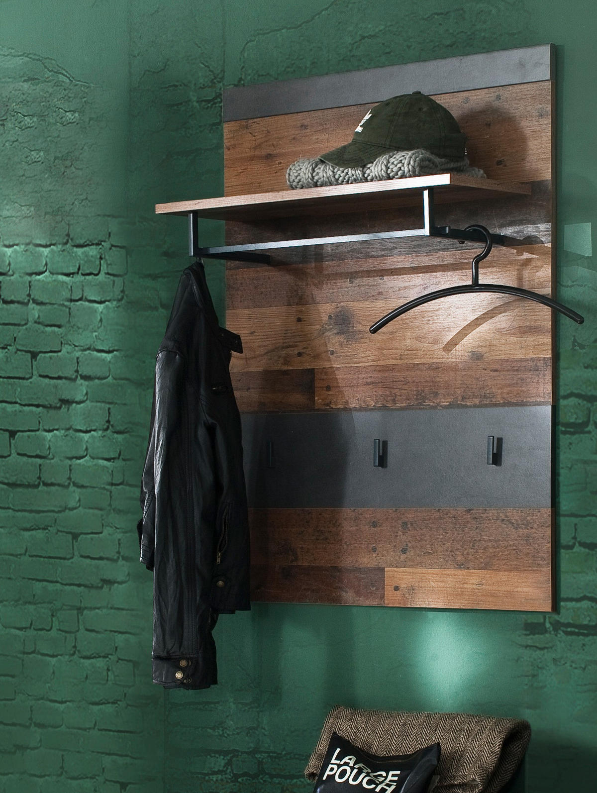 GARDEROBENPANEEL Used Wood Shabby mit grau 80 x 106 cm, Flurgarderobe mit Kleiderstange - Braun/Grau, Holzwerkstoff (80/106/28cm) - Top.Furn