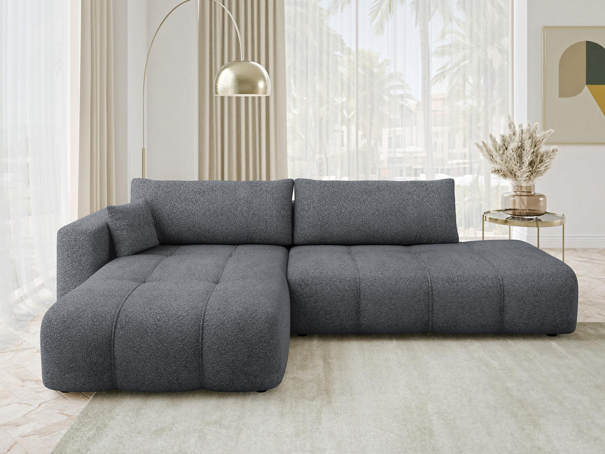 ECKSOFA Furyn O Boucle, Seite: Links - Dunkelgrau/Schwarz, Holzwerkstoff/Kunststoff (262/145cm) - MIRJAN24