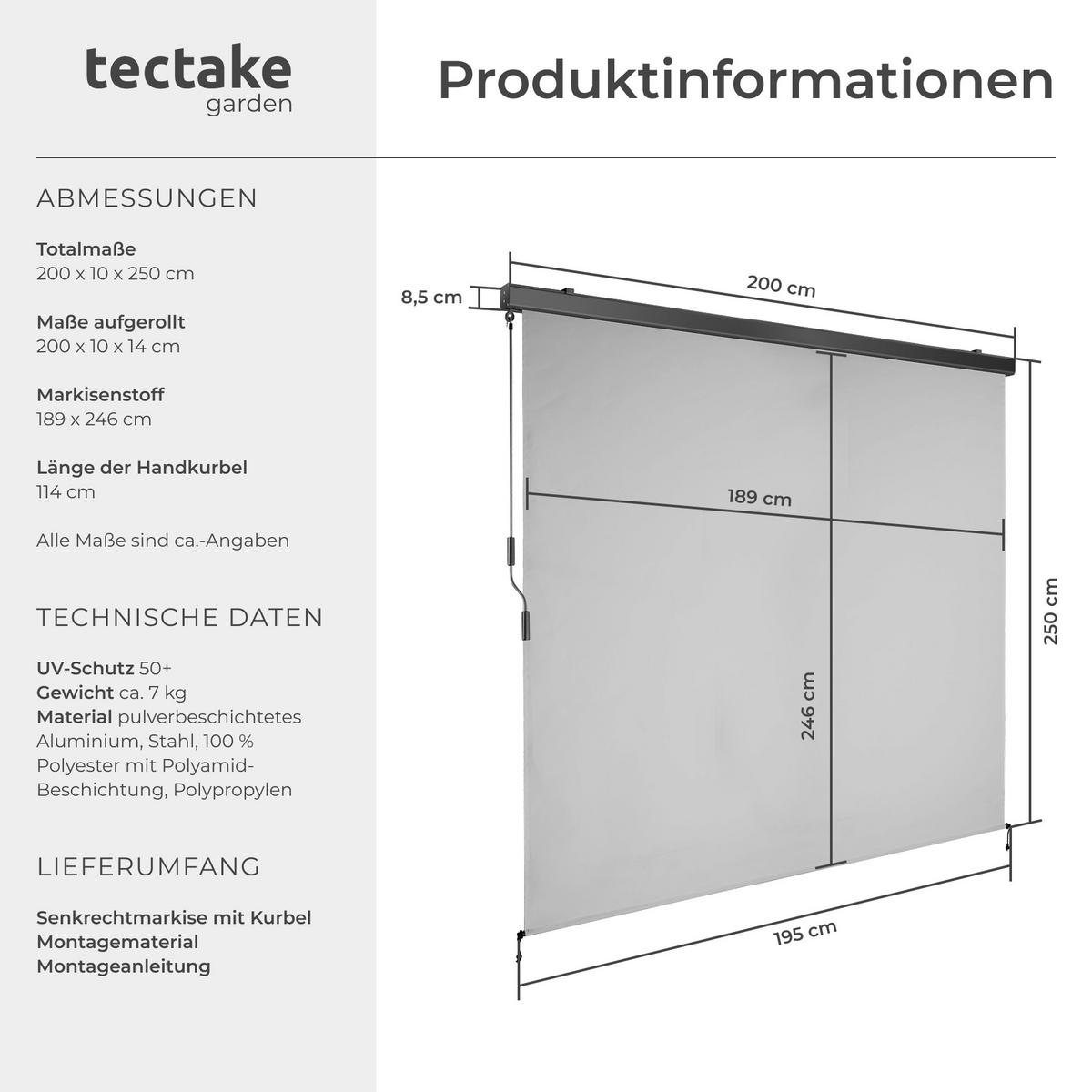SENKRECHTMARKISE Eloise, inkl. Wandhaltern, hellgrau - Hellgrau, Textil (200/250cm) - tectake