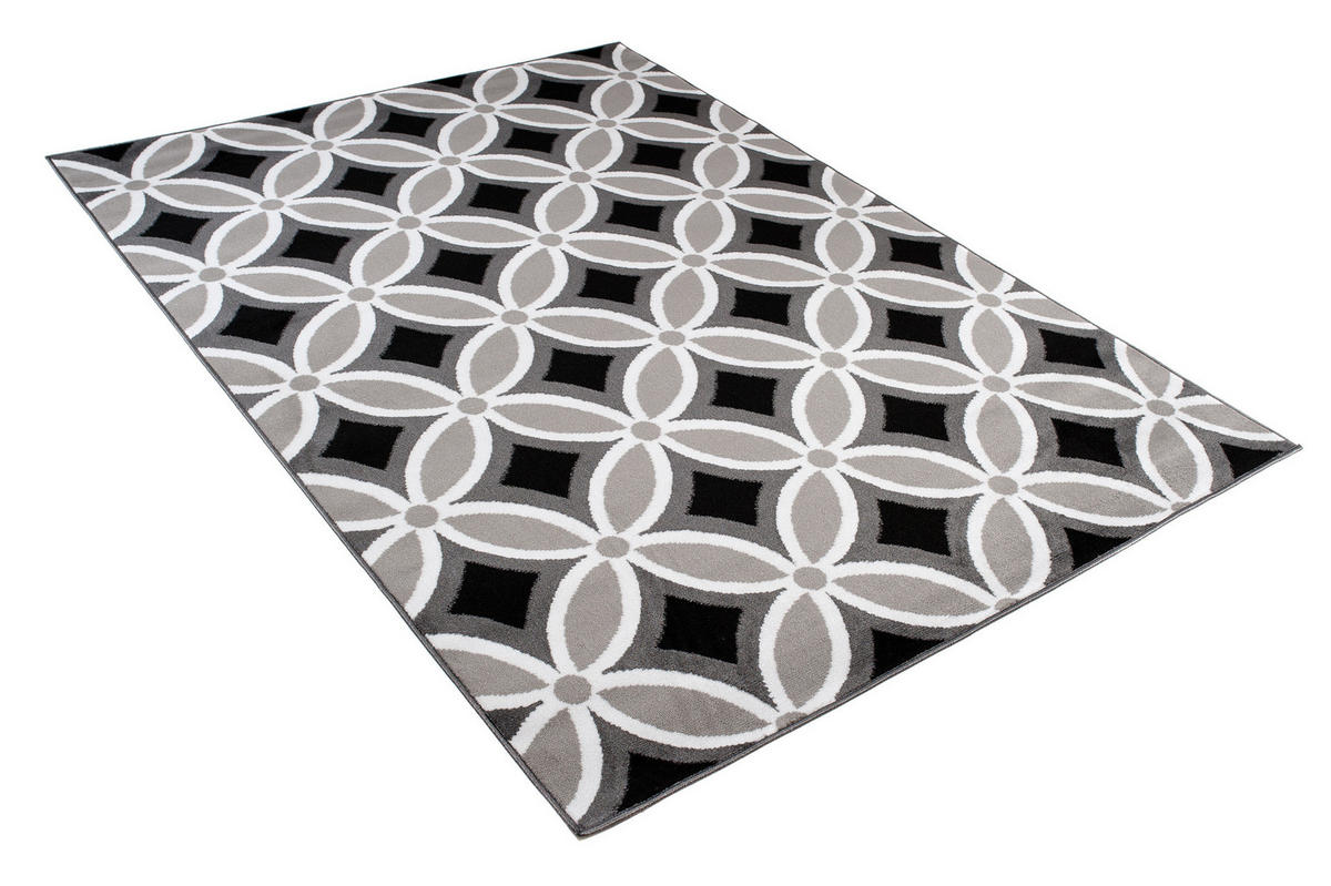 TEPPICH MAYA Schwarz Geometrisch Mosaik Karo 140/200 cm - Grau, Textil (140/200cm) - Tapiso