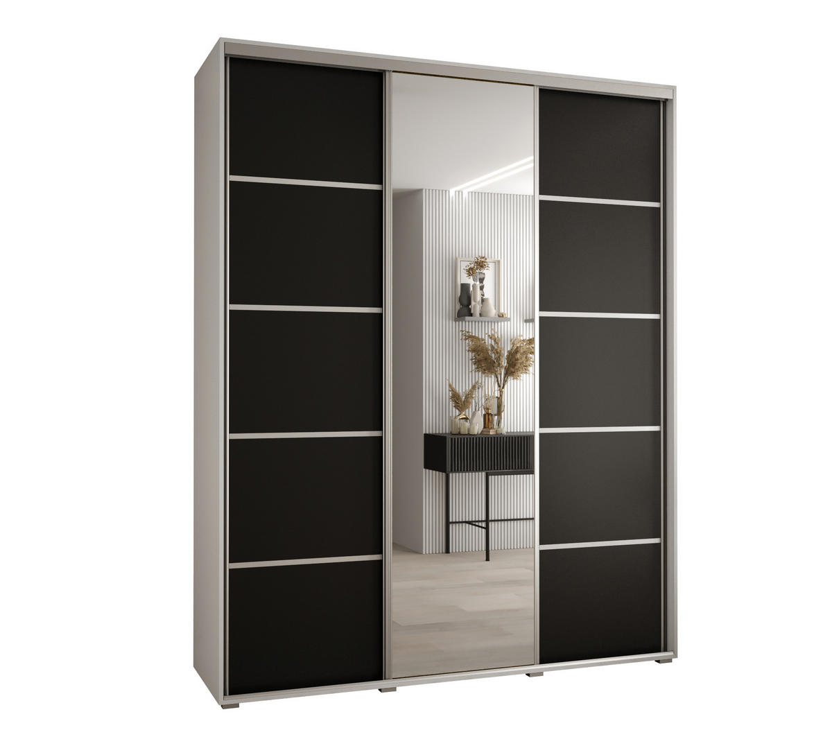 SCHWEBETÜRENSCHRANK 235,2/200/60 3-türig - Silberfarben/Schwarz, Holz/Metall (200/235/60cm) - Abiks Möbel