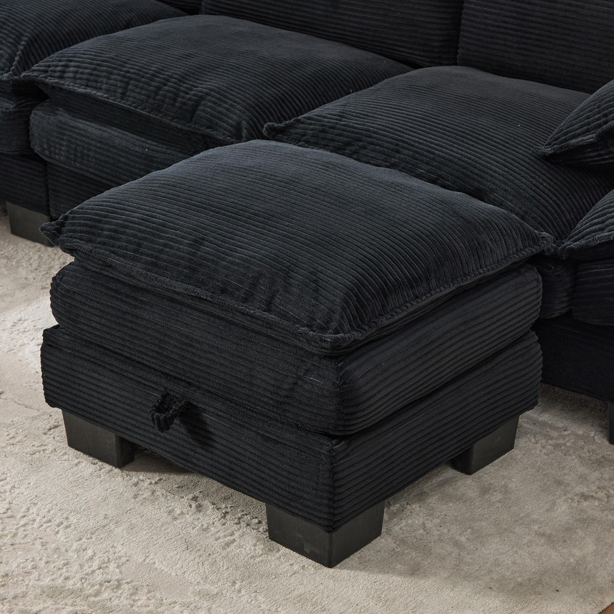 2-SITZER Sofa aus Corduroy 190x132x84 cm mit Hocker & USB-C, schwarz - Schwarz, Textil (132/84/190cm)