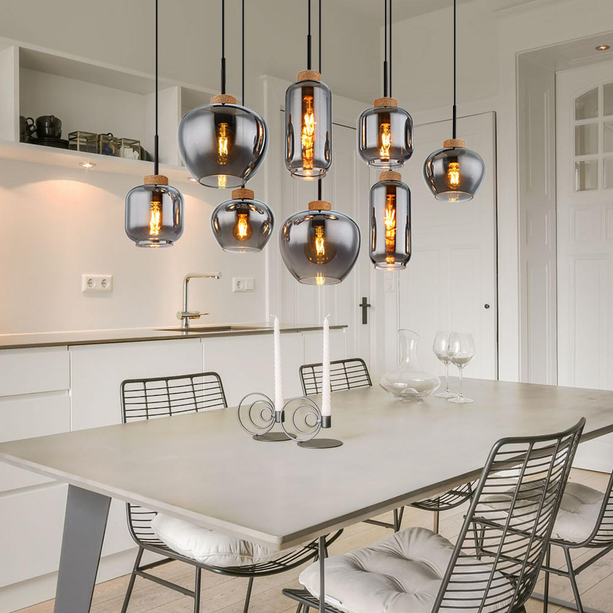 PENDELLEUCHTE Metall Schwarz-matt Rauchglas - Schwarz, Glas (105/40/120cm) - Globo Lighting