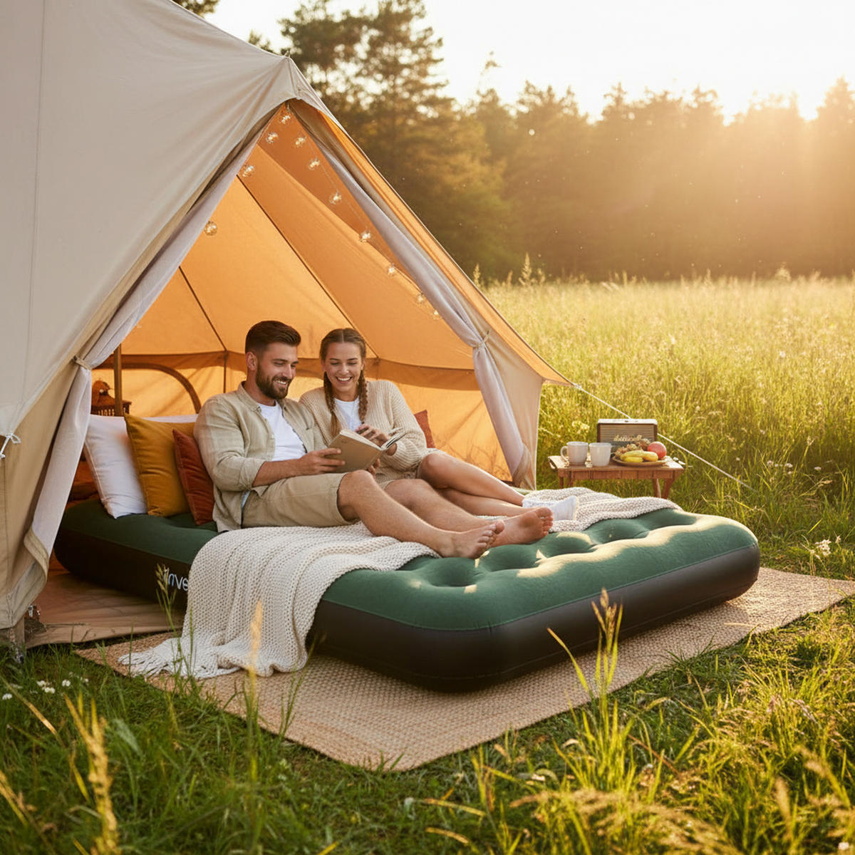 LUFTBETT Luftmatratze Camping CloudCoil grün 191x137x22cm - Grün, Kunststoff (137/191cm) - Avenli