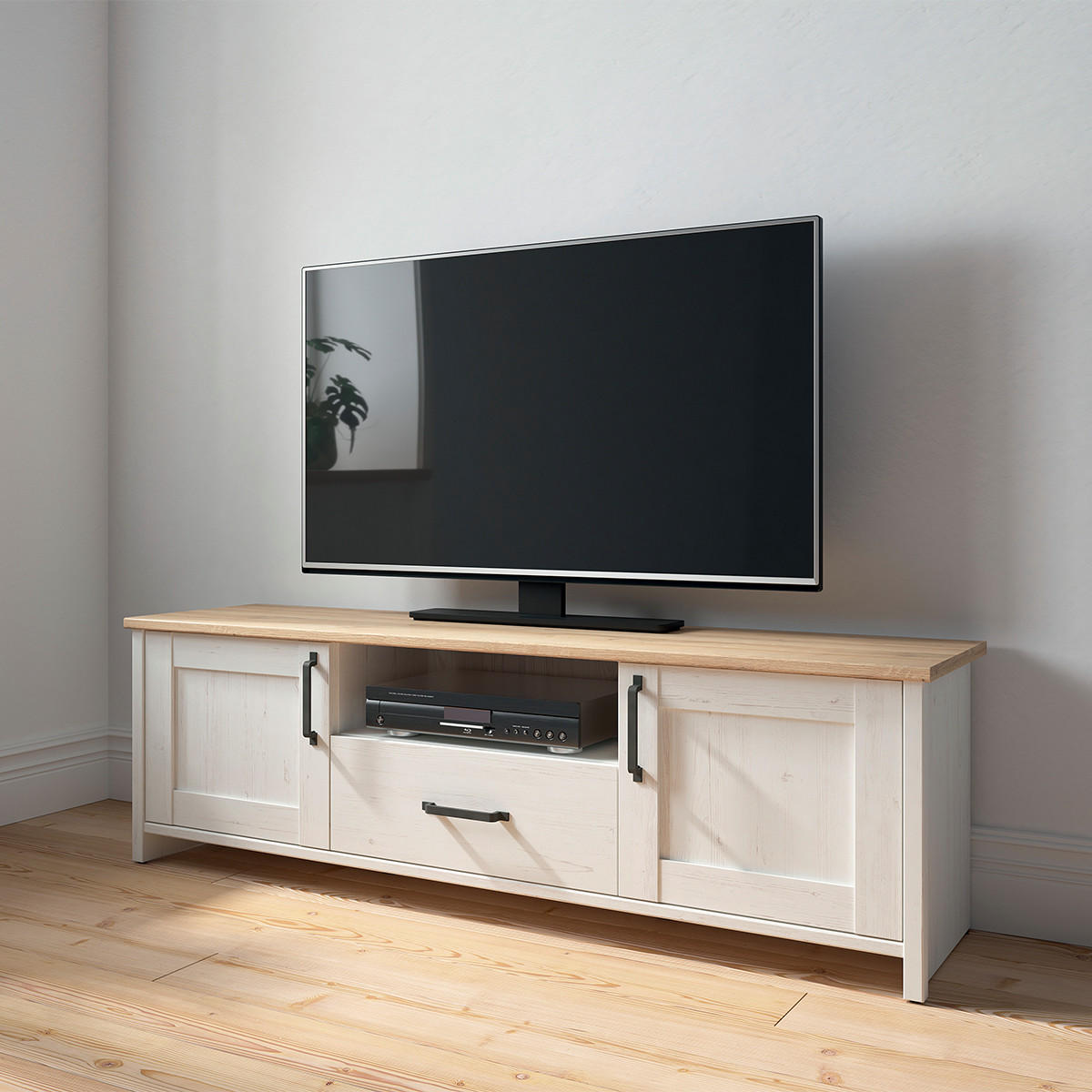 TV-MÖBEL Aksel Weiß und Holz - Weiß, Holzwerkstoff (160/51/44cm) - Petits-meubles