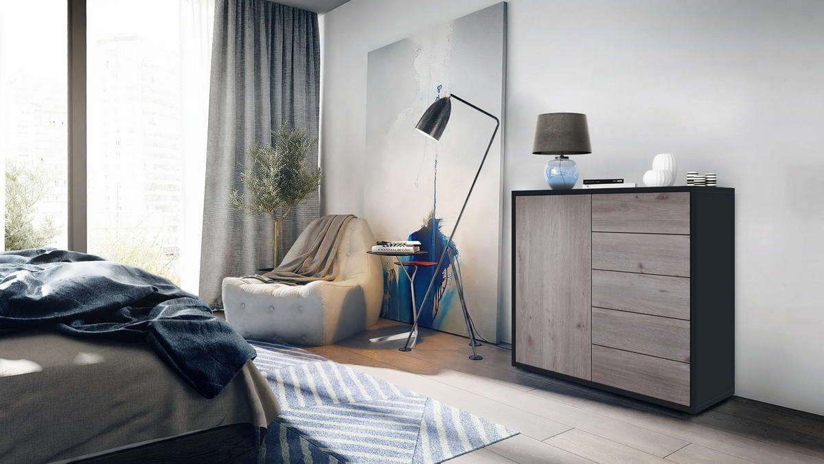 KOMMODE Ben Front in Eiche Nordic - Silbereichenfarben, Holzwerkstoff (79/74/36cm) - Vladon