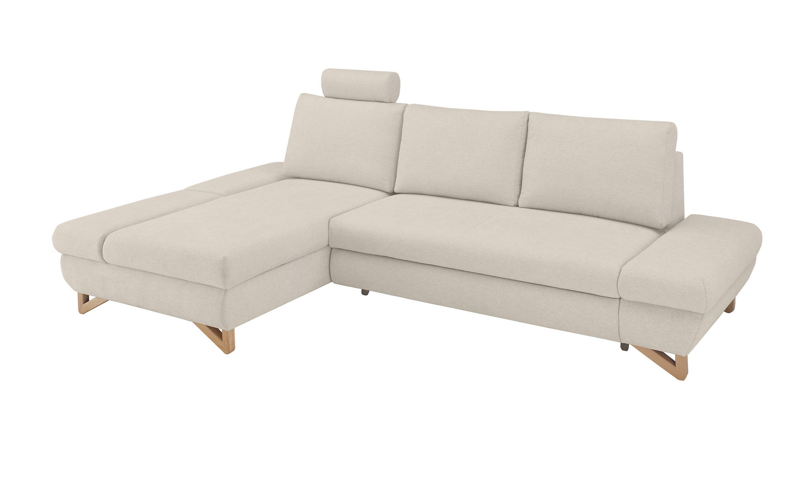ECKSOFA creme Velours, Sofa mit Bettfunktion und Stauraum - Creme, Holz/Textil (166/284cm) - Furn.Design