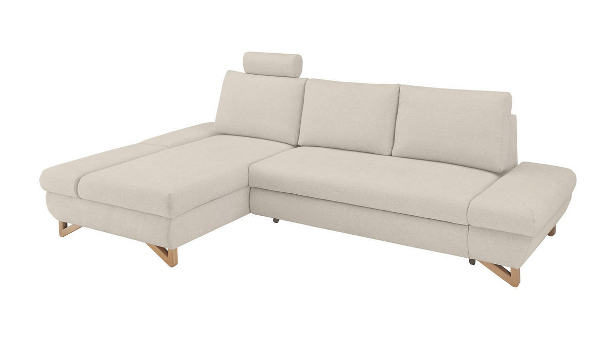 ECKSOFA creme Velours, Sofa mit Bettfunktion und Stauraum - Creme, Holz/Textil (166/284cm) - Furn.Design