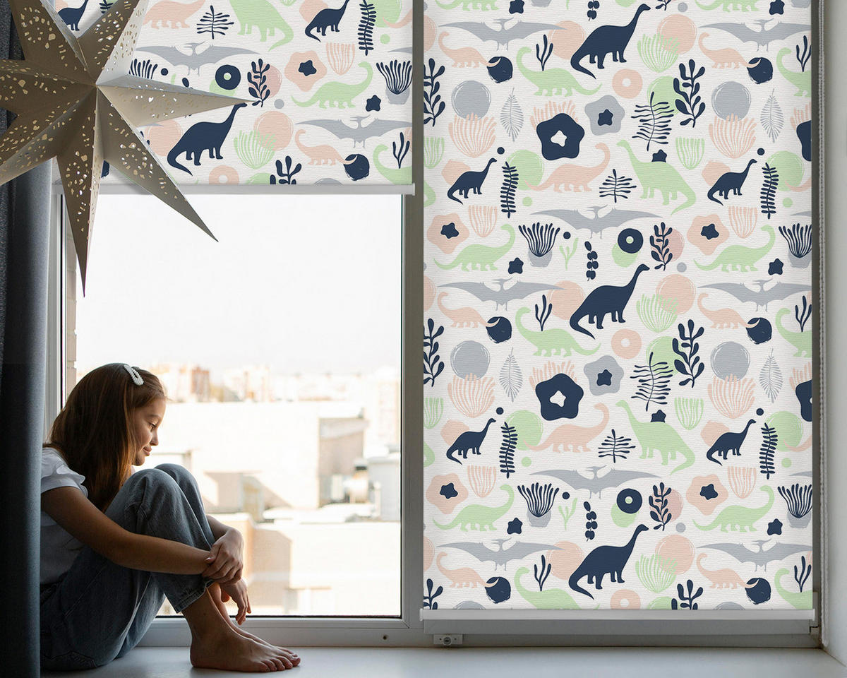 VNÚTORNÁ roleta - okenná roleta - roleta - 80x140 cm - Farebné dinosaury - zelená, plast (80/140/0.5cm) - TULUP
