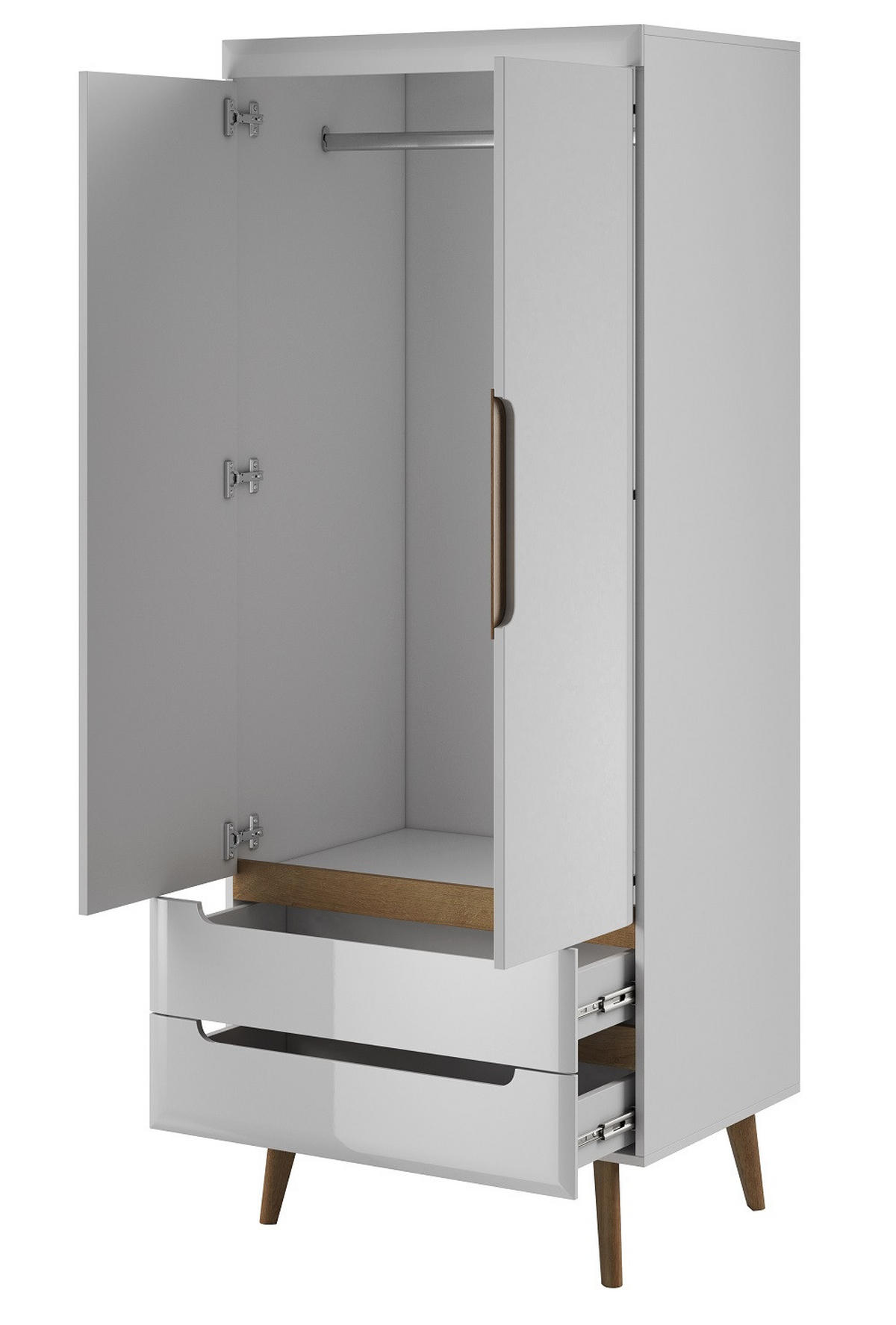 SCHRANK Weiß Riviera Eiche Nordan 2 Türen Mit Massivholzbeinen - Eichefarben/Weiß, Holzwerkstoff (80/197/56cm) - Sepro Meble