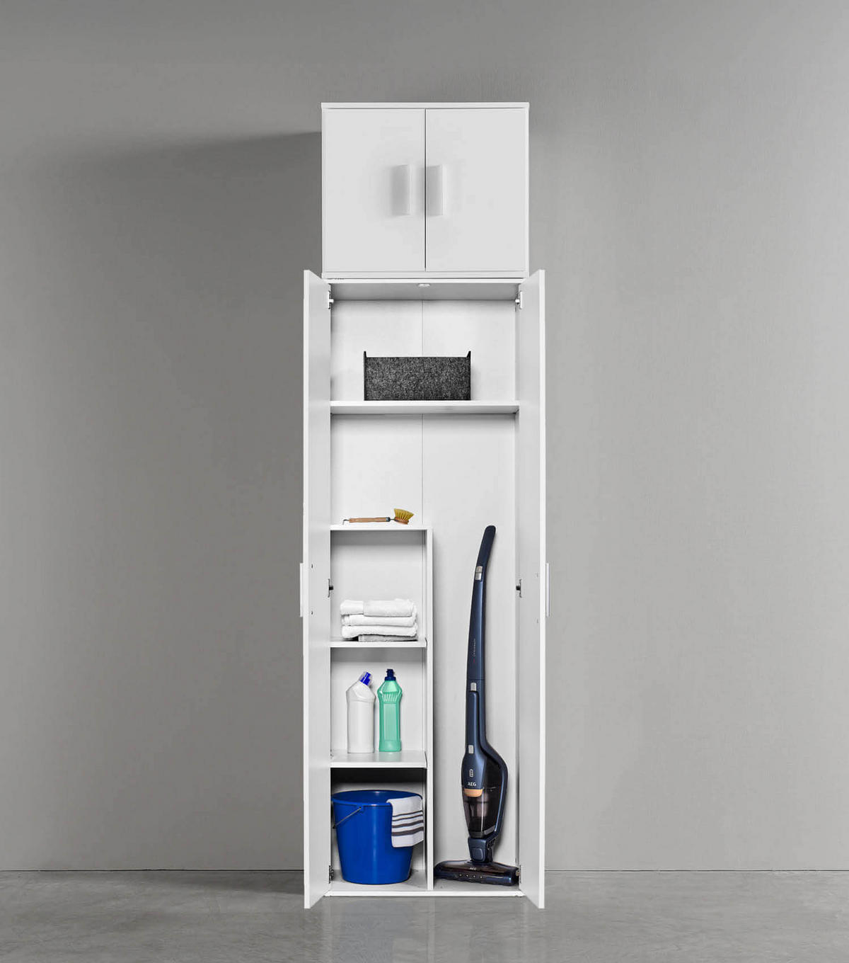 MEHRZWECKSCHRANK Der Extralange - Silberfarben/Weiß, Holzwerkstoff (60/230/34cm) - Mokebo