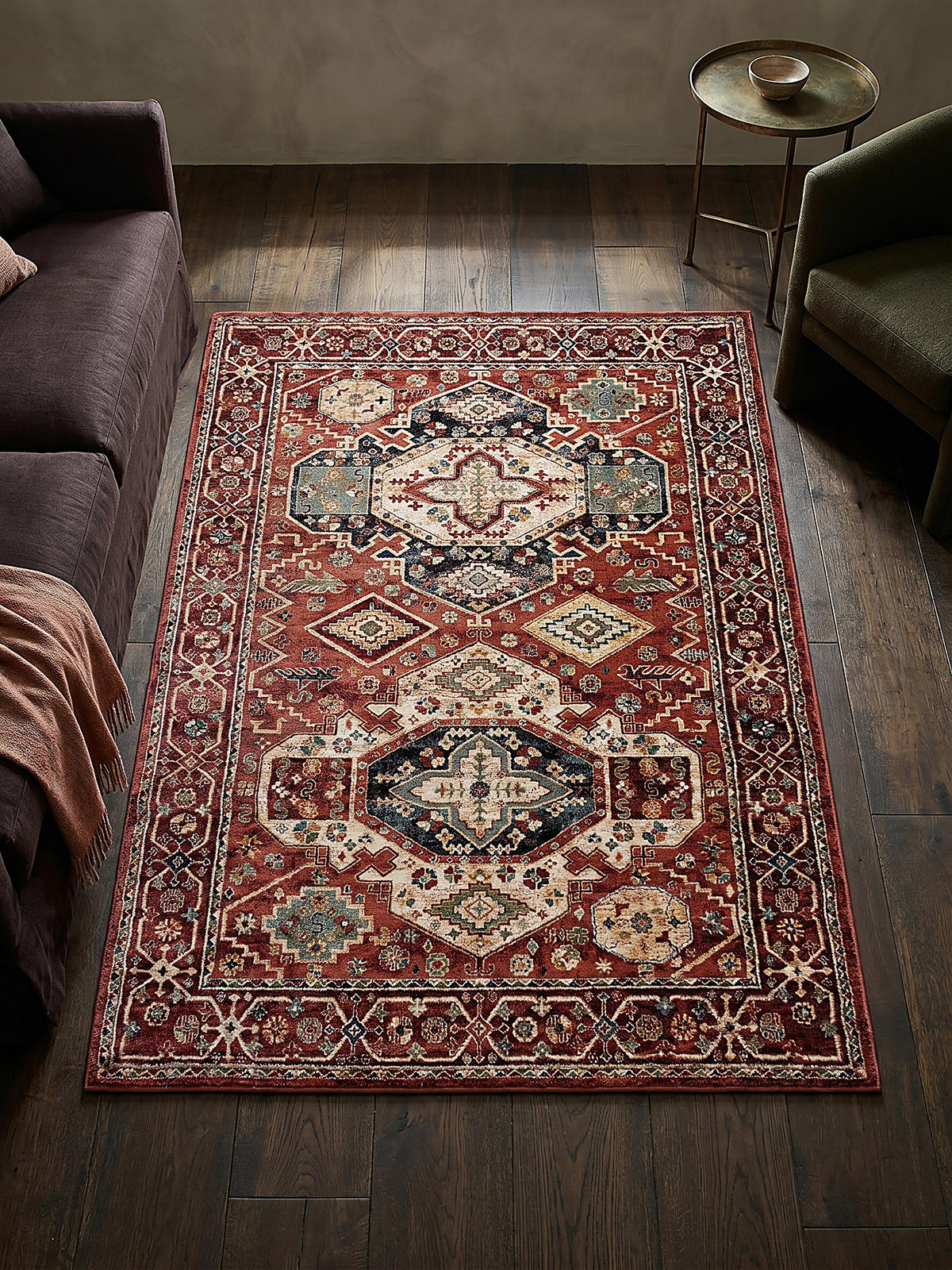 TEPPICH Kurzflor Vintage Geometrisch, Wohnzimmer Rot Rechteckig 160x230 - Rot, Textil (160/230cm) - KADIMA DESIGN