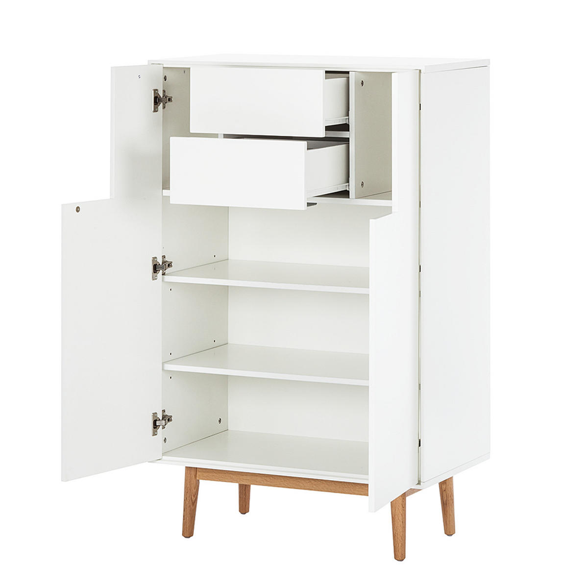 HIGHBOARD mit 2 Schubladen - Eichefarben/Weiß, Eichenholz/Holzwerkstoff (80/128/45cm) - home24