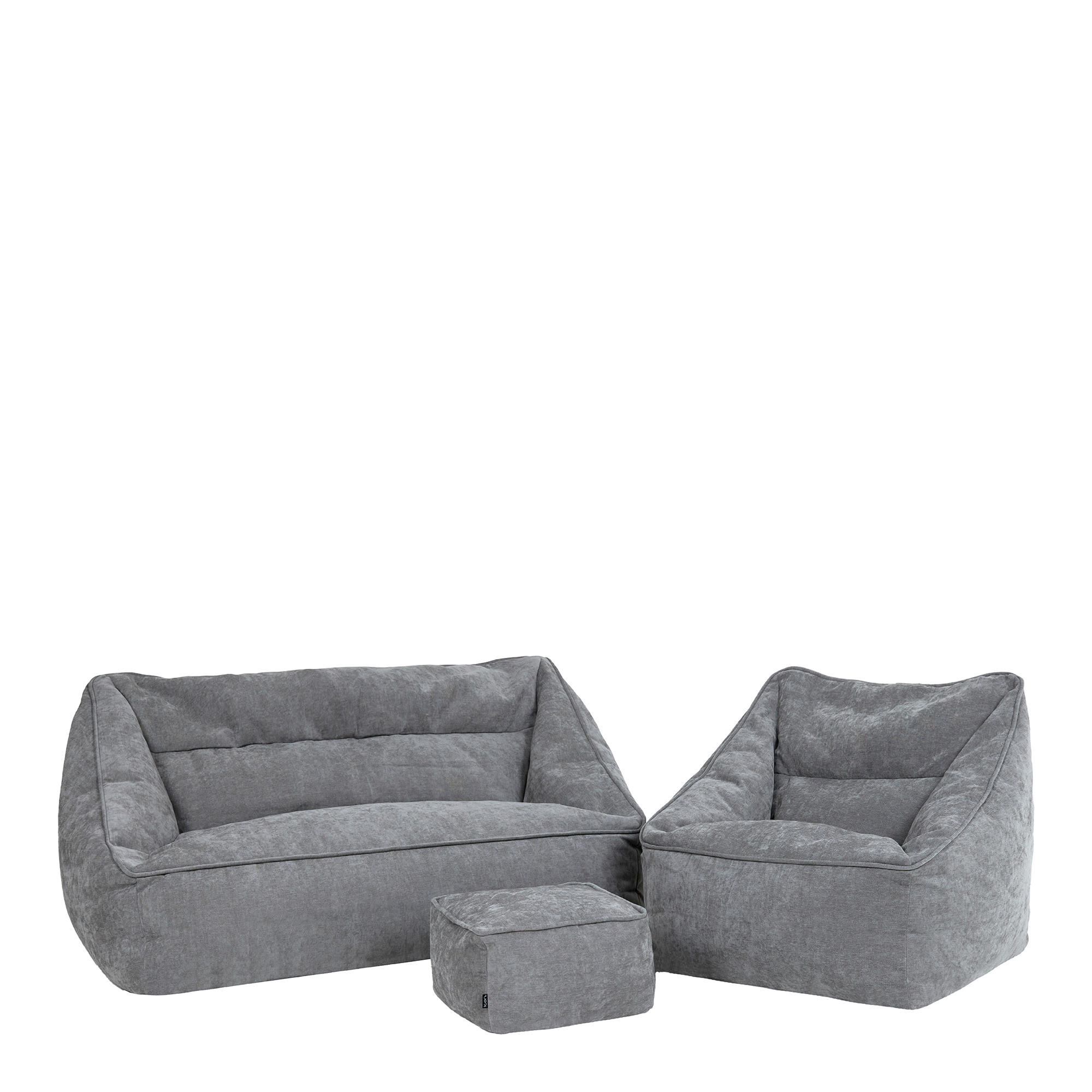 SITZSACK-SET 3 tlg, Sofa Chenille Cecilia, Sitzsack Sessel mit Hocker - Grau, Kunststoff/Textil (160/70/93cm) - icon