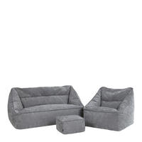 SITZSACK-SET 3 tlg, Sofa Chenille Cecilia, Sitzsack Sessel mit Hocker - Grau, Kunststoff/Textil (160/70/93cm) - icon