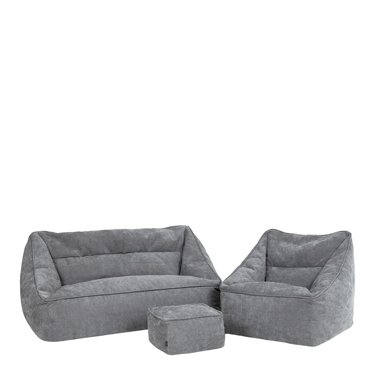 SITZSACK-SET 3 tlg, Sofa Chenille Cecilia, Sitzsack Sessel mit Hocker - Grau, Kunststoff/Textil (160/70/93cm) - icon