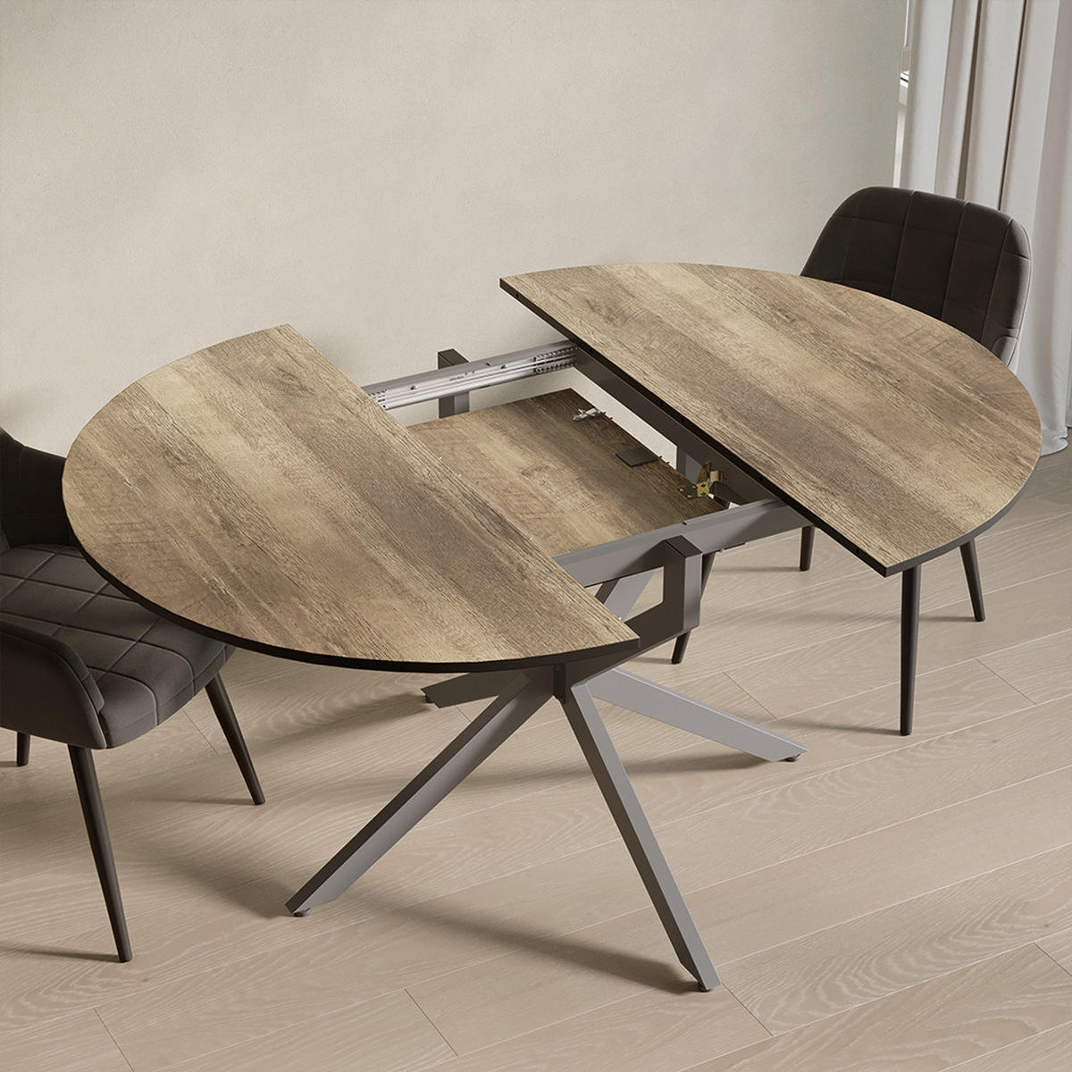 ESSTISCH Firenze Eiche rustikal/Grau 120 x 120 cm ausziehbar - Wildeiche/Grau, Holzwerkstoff (120/120/76.5cm) - Livinity®