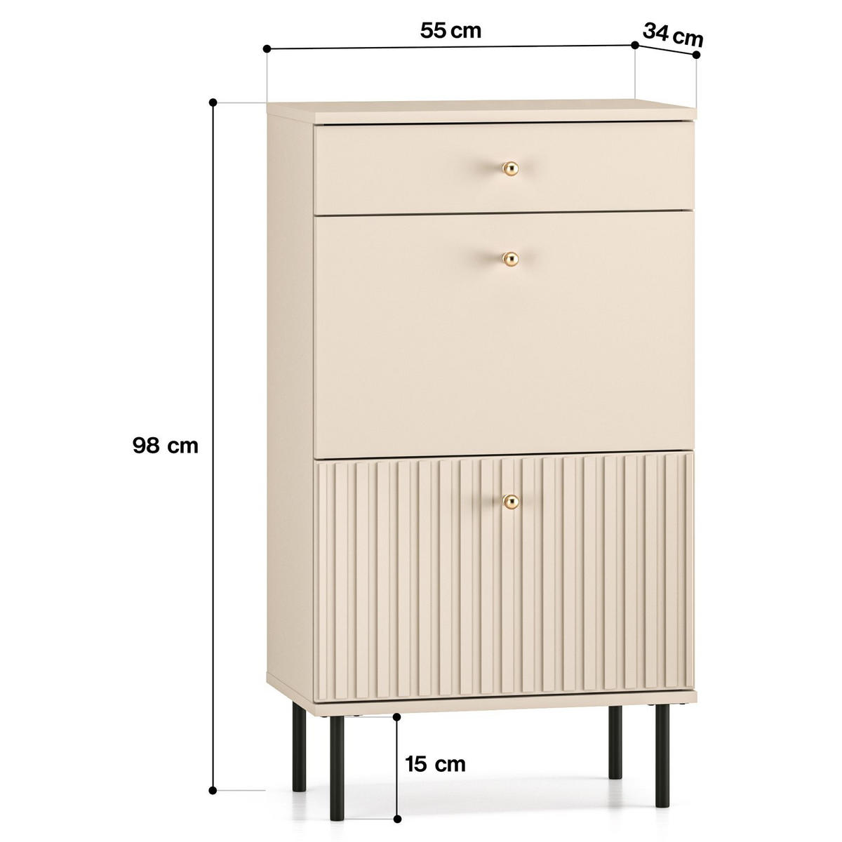 SCHUHSCHRANK Caletto Beige 55 cm - Beige/Goldfarben, Holzwerkstoff/Metall (55/98/34cm) - Selsey